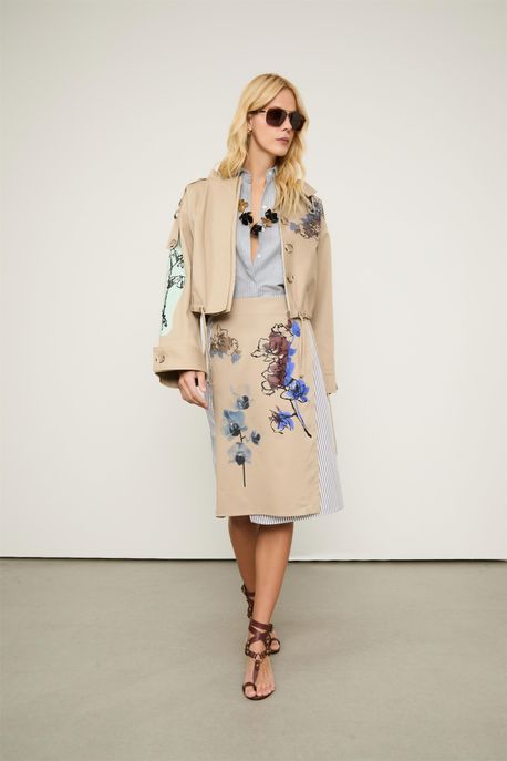 Saia Pareo Com Silk Flores Branco - 44