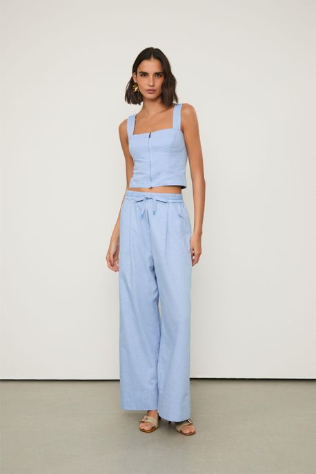 Calça De Algodao Cintura Media Azul Azul - 36
