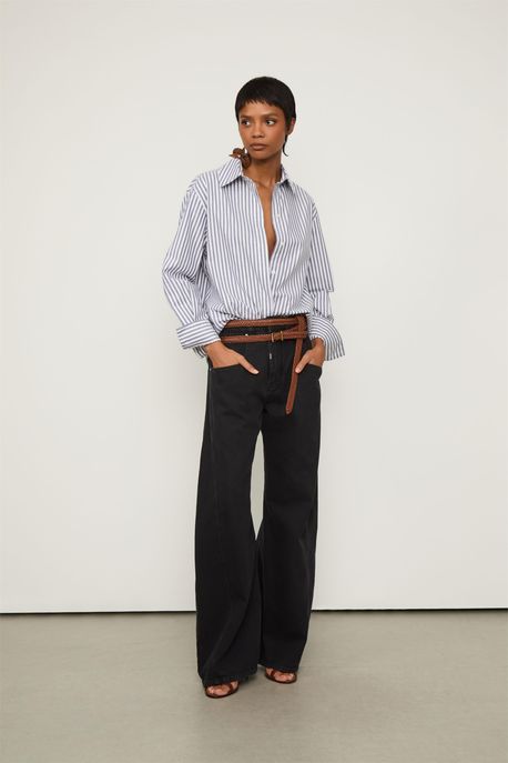 Calça Jeans Folga Bolso Jeans Escuro - 42