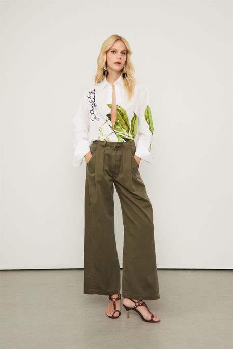 Calça De Sarja Passante Prega Verde Thyme - 38
