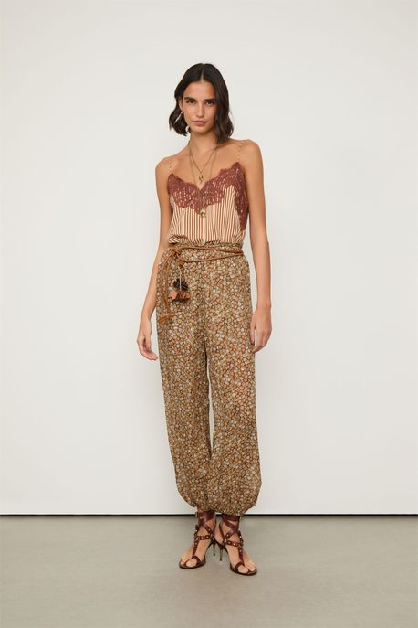 Calça De Georgette Alladin Estampada Est Liberty Seeds Biscoito e Skyway - 38