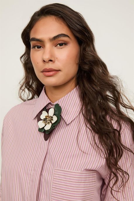 Colar De Couro Pingente Flor Metal Preto - U
