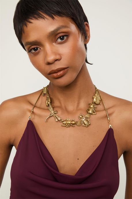Colar Dourado Curto Mix De Insetos Ouro - U