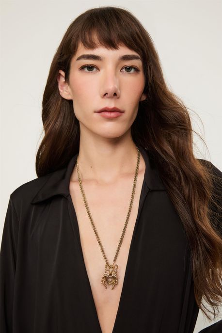 Colar Dourado Longo Com Inseto Cravejado Ouro - U