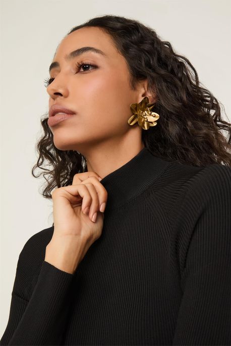 Brinco Dourado Maxi Flor Lírio Ouro - U
