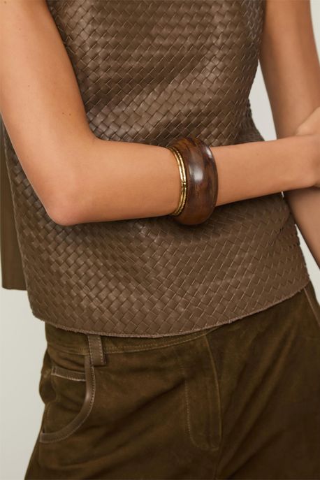 Pulseira Duo Mandeira e Metal Marrom - U