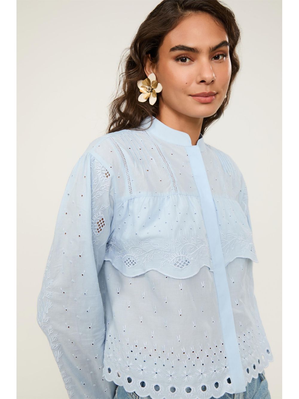 Animale — Camisa De Algodão De Manga Longa Bordada Azul
