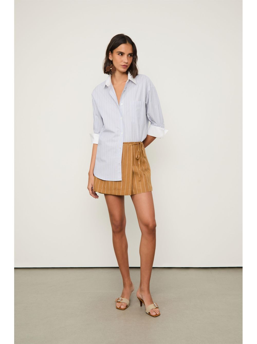 Animale — Camisa De Tricoline Listrada Com Punho Liso