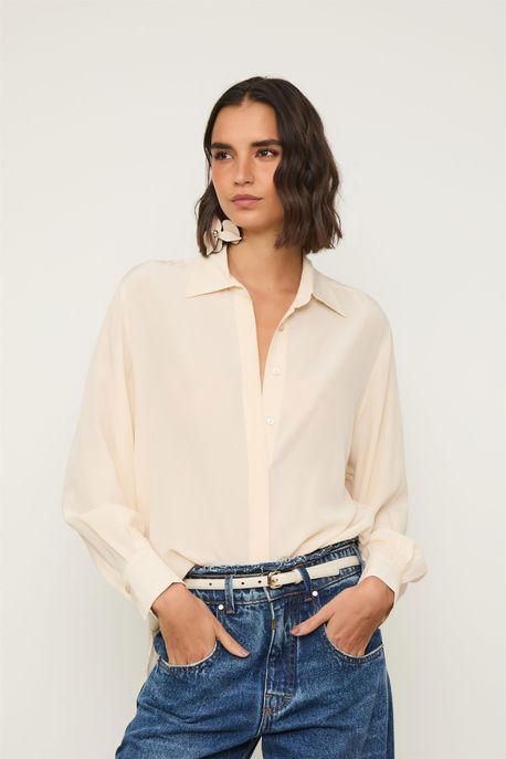 Camisa Seda Ampla Bege Manga Longa Bege Petala - 40