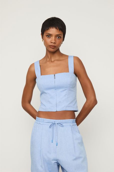 Top De Algodao Ziper Pate Coberta Azul Azul - 42