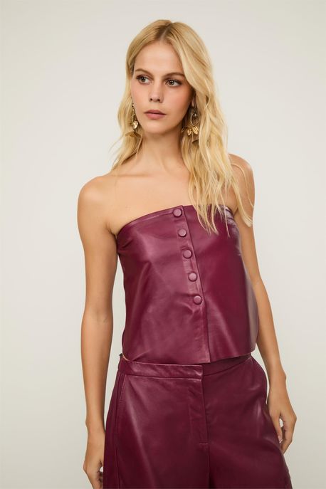 Top De Couro Sem Alca Botoes Roxo Acai - 42