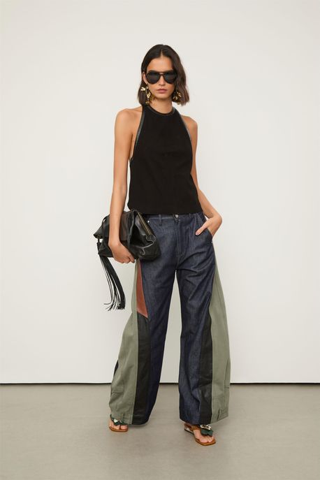 Top De Couro Motor Mix Textura Preto - 42