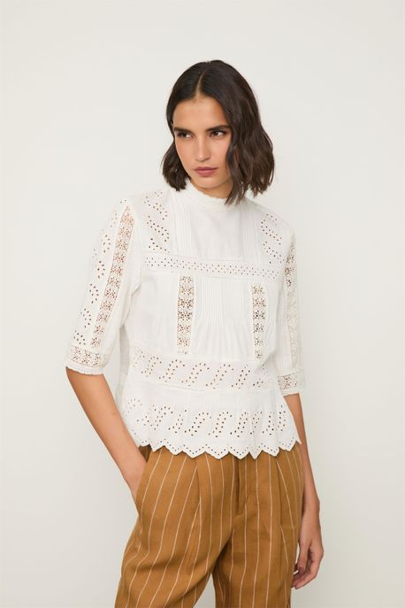 Blusa De Manga Curta e Gola Alta Bordada Off White Off White - 44