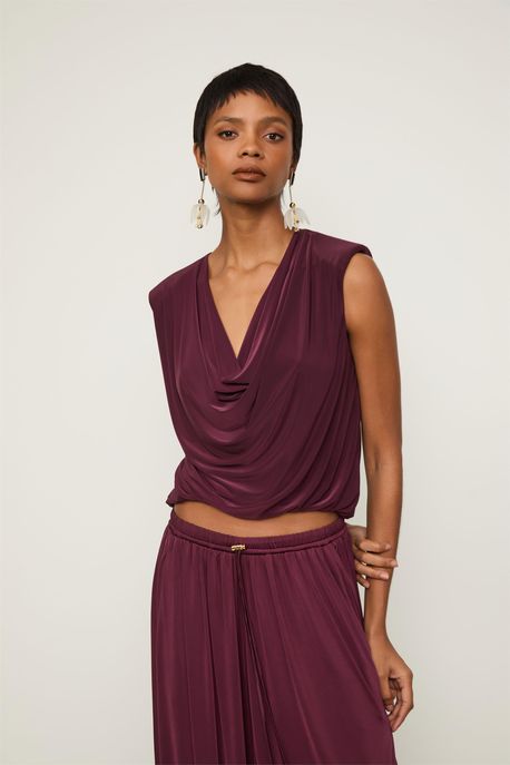 Blusa Jersey Decote Degage Vinho Safra - GG