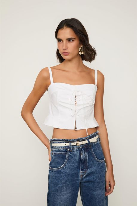 Regata Branca Detalhe Ilhos Com Amarracao Branco - 42