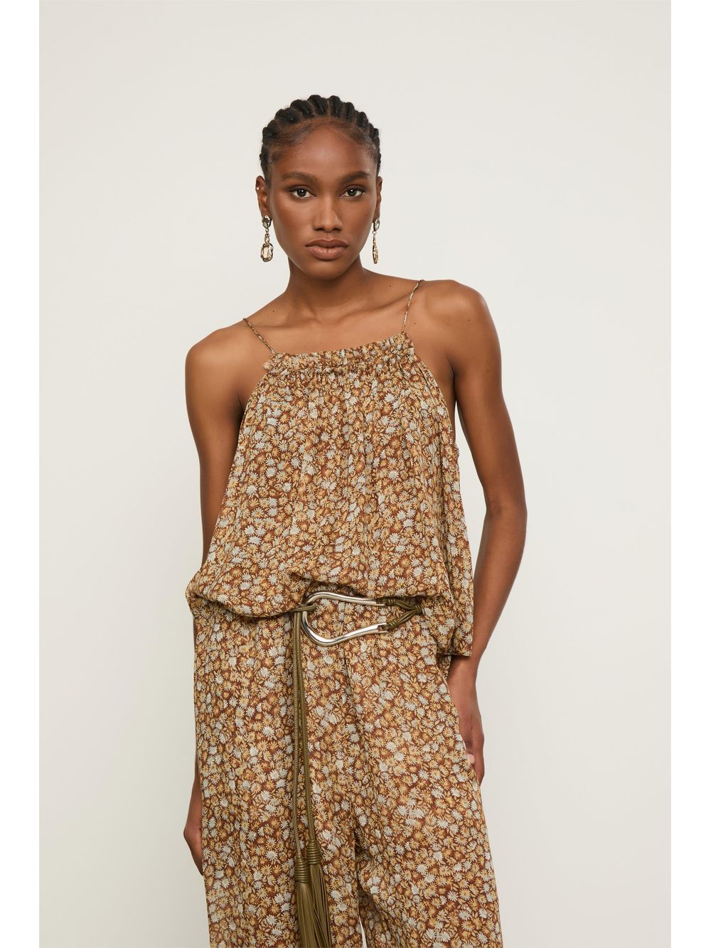 Animale — Top De Georgette Alcinha Decote Reto Micro Babado Estampado