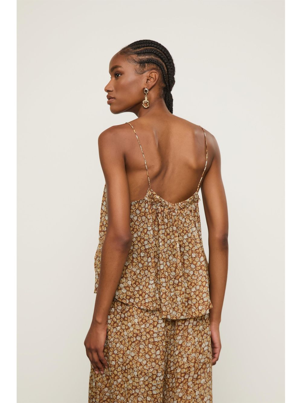 Animale — Top De Georgette Alcinha Decote Reto Micro Babado Estampado