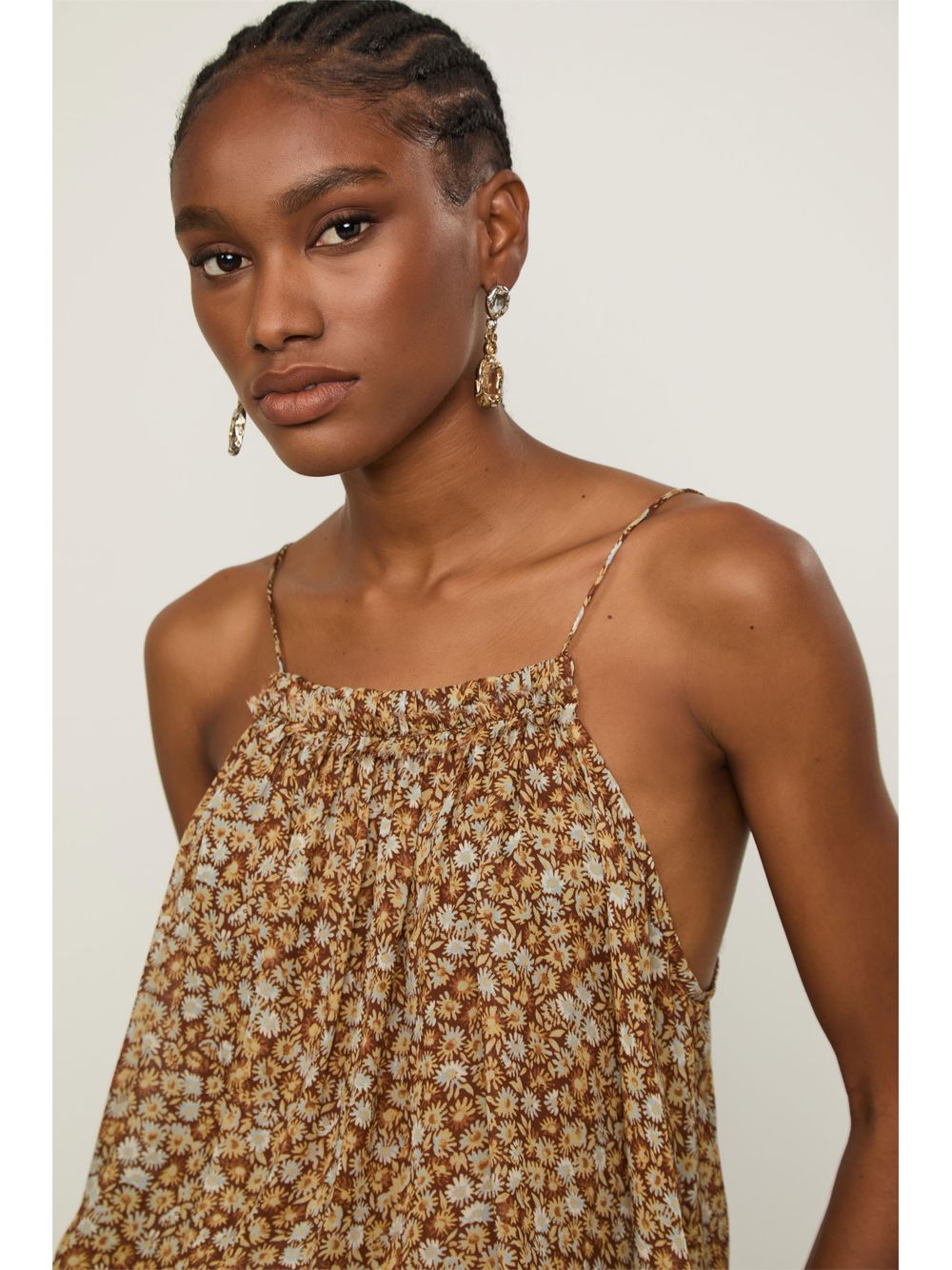 Animale — Top De Georgette Alcinha Decote Reto Micro Babado Estampado