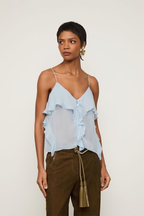 Top De Georgette Alcinha Decote v Babadoscom Botões Azul Bruma - 40