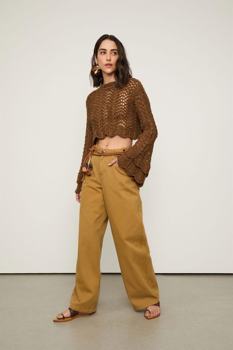 Bata Tricot Ponto Renda Marrom Castanha - P