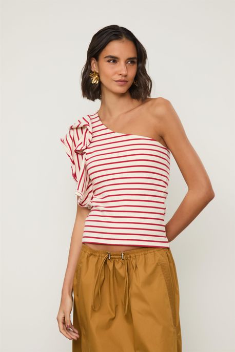 Top Babados Off White C/ Azul - G