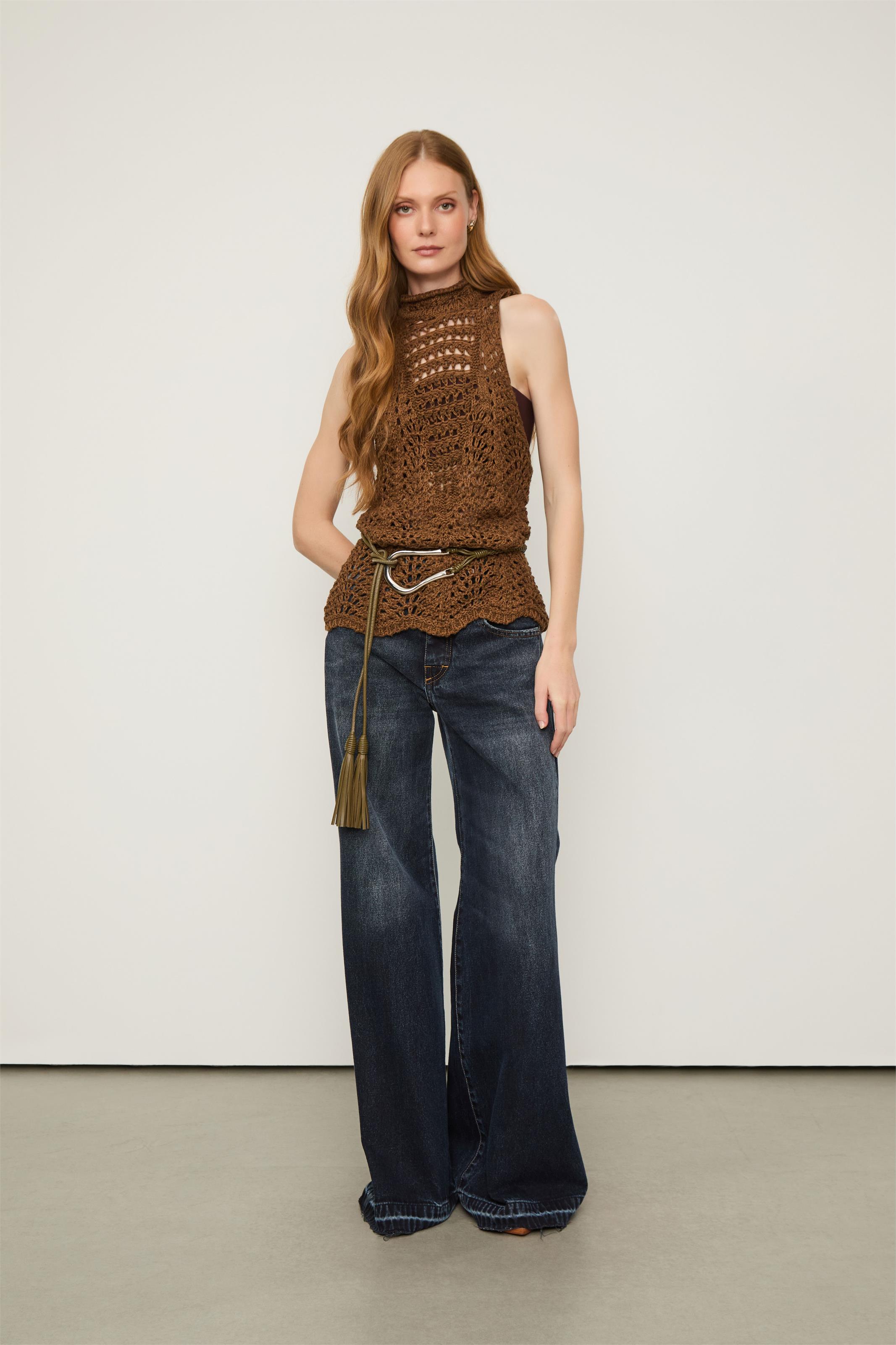 Blusa Tricot Decote Nadador Castanha — foto 9