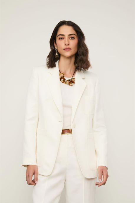 Blazer Slim Com Bolsos Arredondados Off White - 36