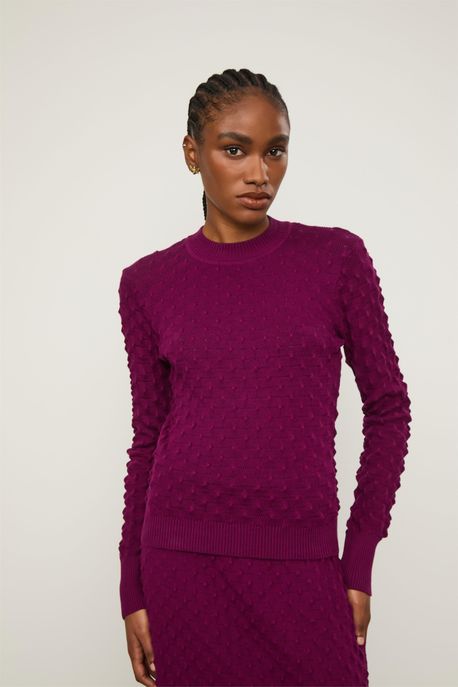 Blusa Tricot Manga Longa Espinhos Roxo Açaí - M
