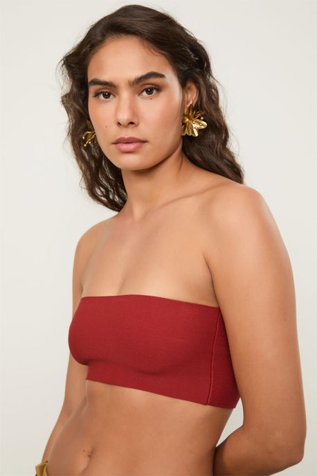 Top De Tricot Decote Reto Sem Alça Vermelho Terroso - M