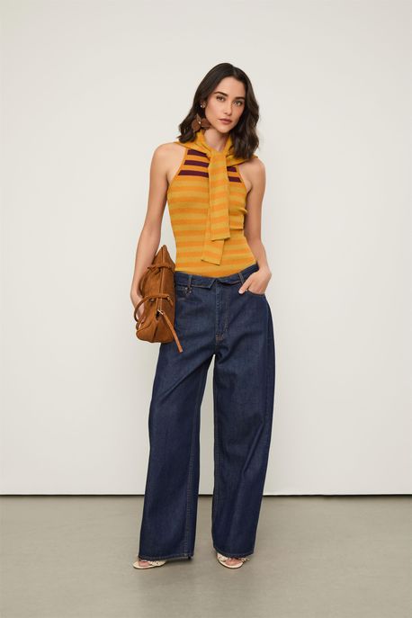 Regata De Tricot Com Lurex Listrada Mix Cores Laranja Modart/ Marrom Sepia/ Roxo Açai - M