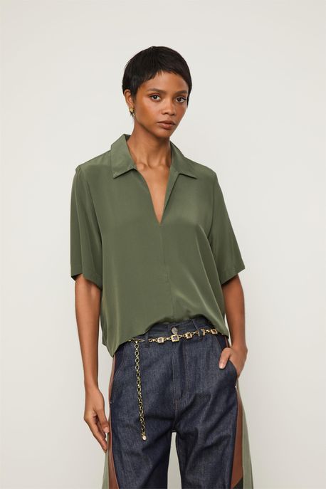 Camisa Polo De Seda Verde Manga Curtar Verde Thyme - 38