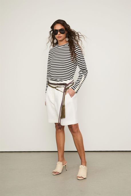 Blusa De Manga Fio Tinto Azul / Off White - G