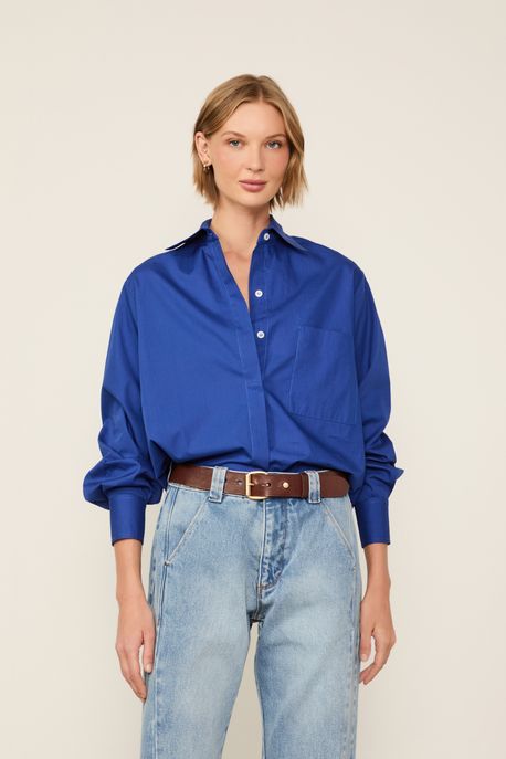 Camisa De Tricoline Essential Branca Azul - 34