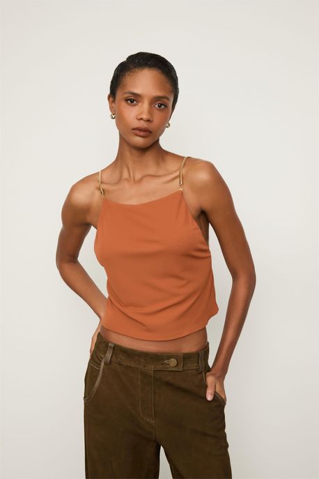 Top Jersey Alça Corrente Marrom Biscoito - P