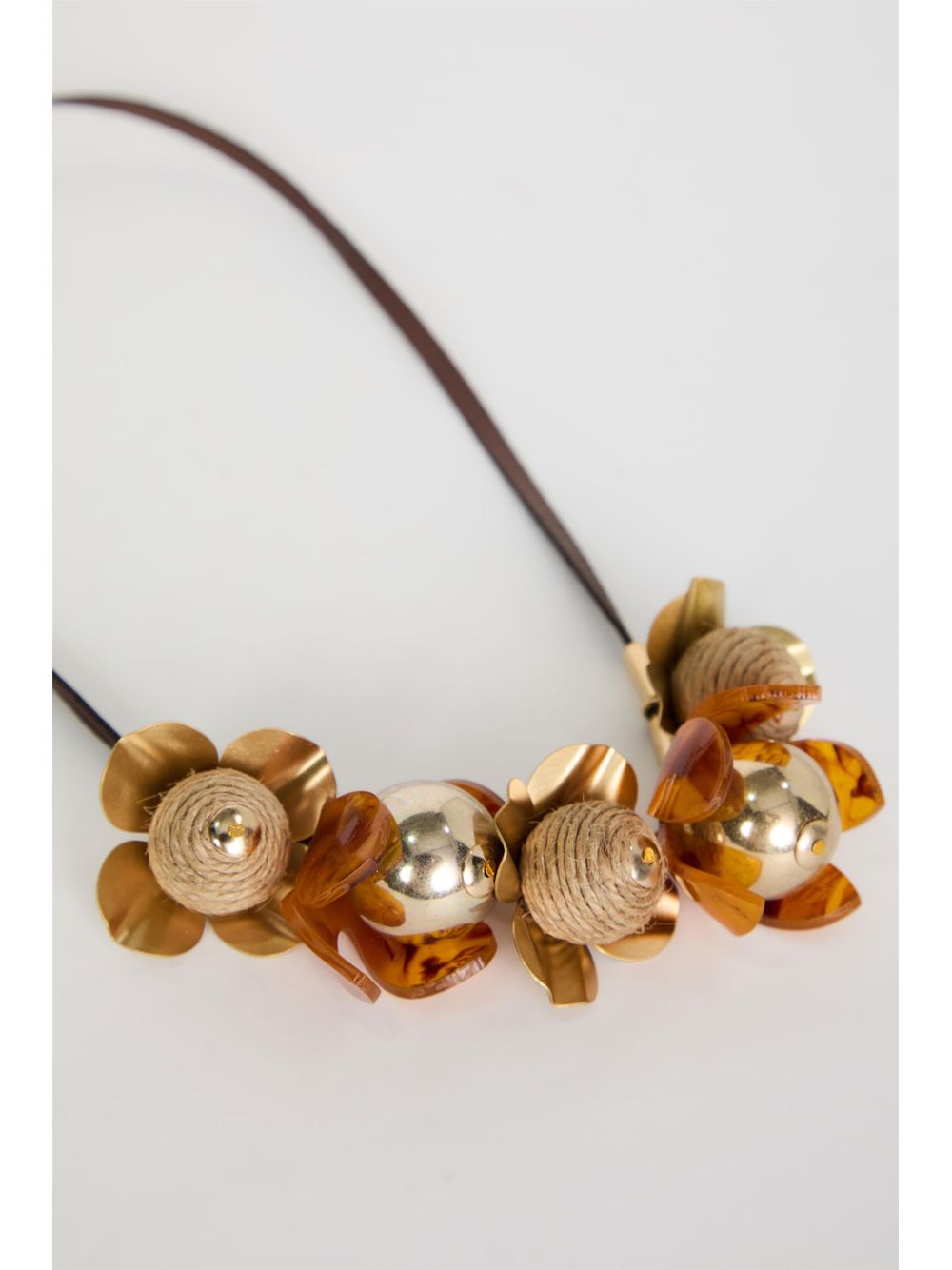 Animale — Colar Couro Marrom Flores Cachepô