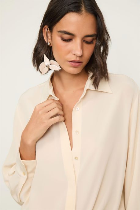 Camisa Seda Ampla Bege Manga Longa Bege Petala - 38
