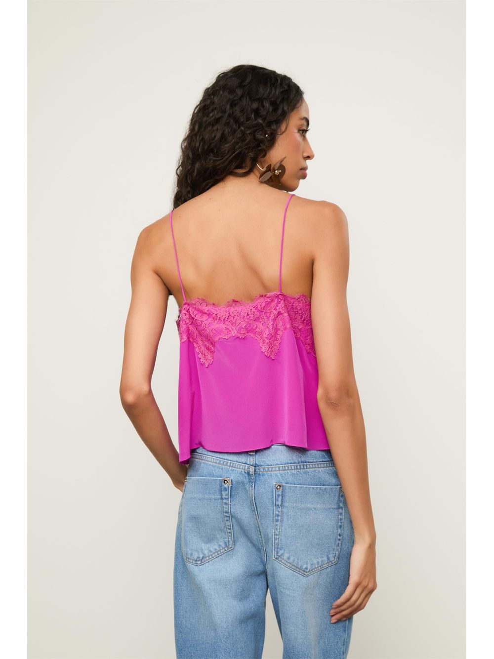 Animale — Regata De Seda Alcinha Rosa Decote Reto Com Renda
