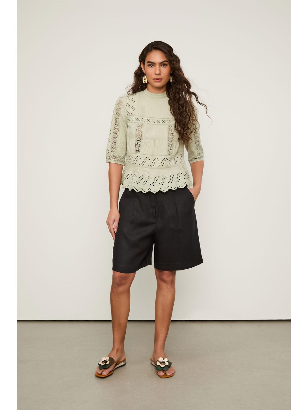 Animale — Blusa De Manga Curta e Gola Alta Bordada Verde