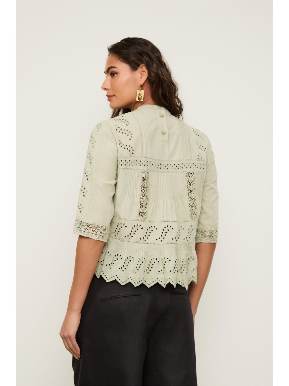 Animale — Blusa De Manga Curta e Gola Alta Bordada Verde