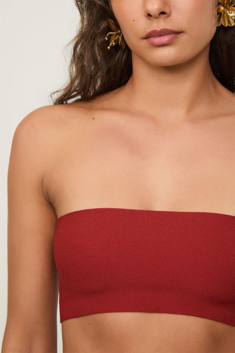 Top De Tricot Decote Reto Sem Alça Vermelho Terroso - G