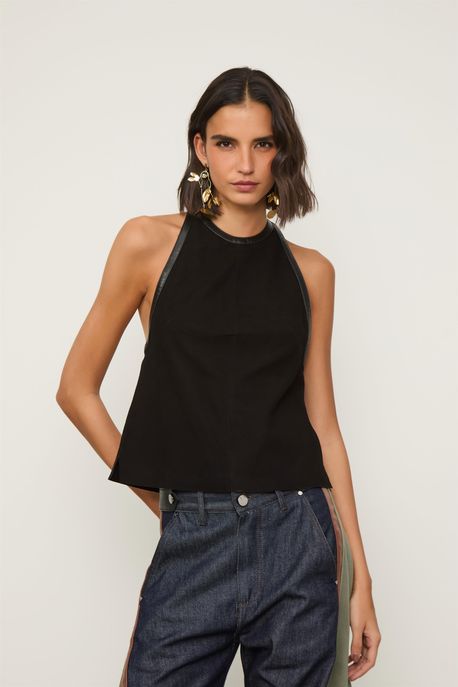 Top De Couro Motor Mix Textura Preto - 42
