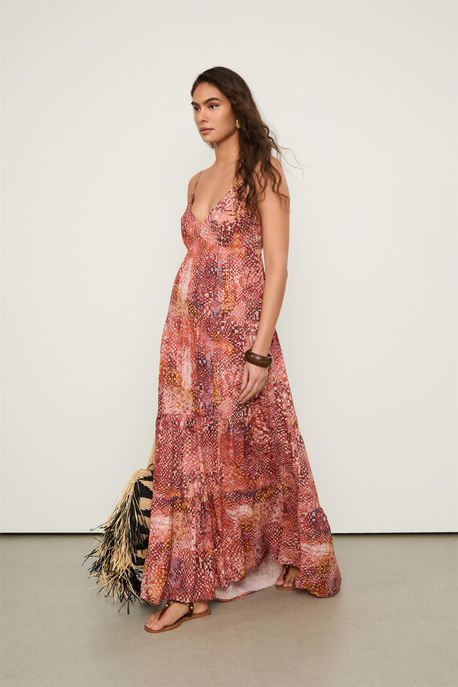 Vestido Longo Frente Única Estampado Est Camuflado Mata Color - 38