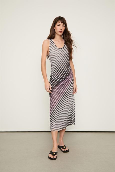 Vestido Mix Listras Tule Est Listra Degrade Cameo e Safra - P