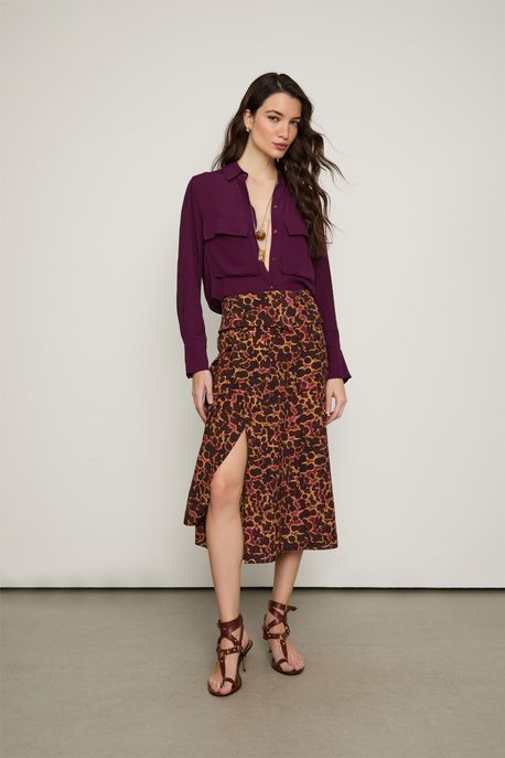 Saia Viras Midi Floral Ninfea Est Floral Ninfea Color Liso - 38