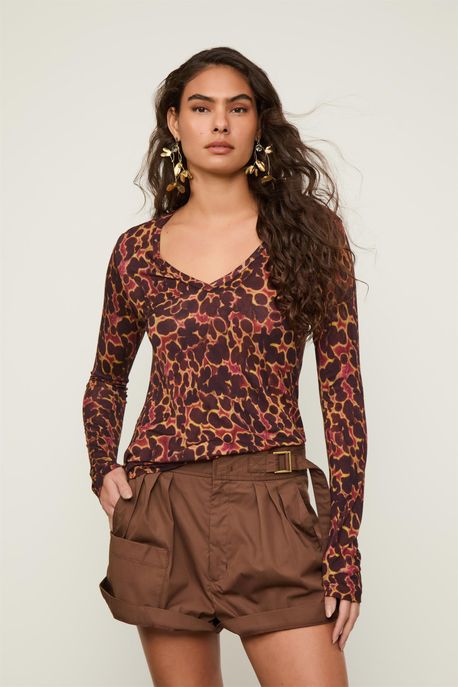 Tee Decote v Ml Floral Est Floral Ninfea Color Liso - PP