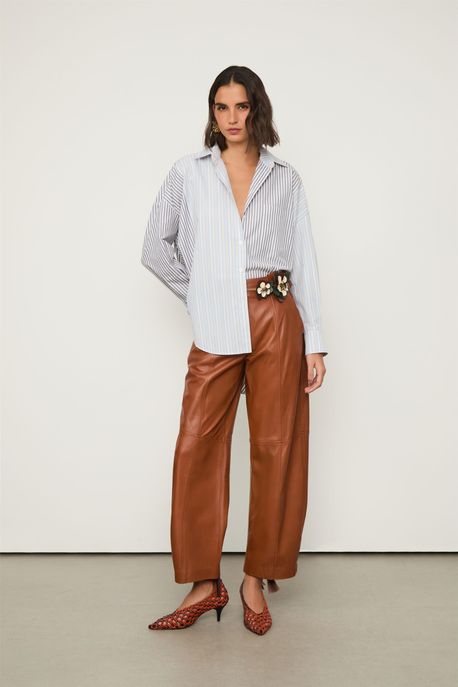 Calça De Couro Cos Fivelas Marrom Biscoito - 36
