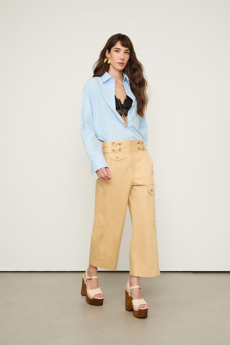 Calça Aletas Bege Natural Bege - 36
