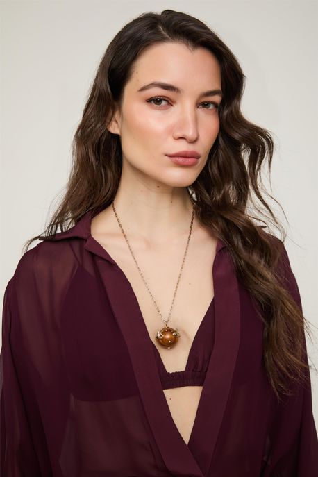 Colar Dourado Longo Esfera Com Formigas Ouro - U