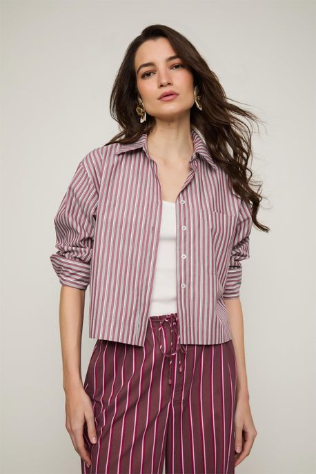 Camisa De Tricoline Listras Bordeaux Bordeaux - G