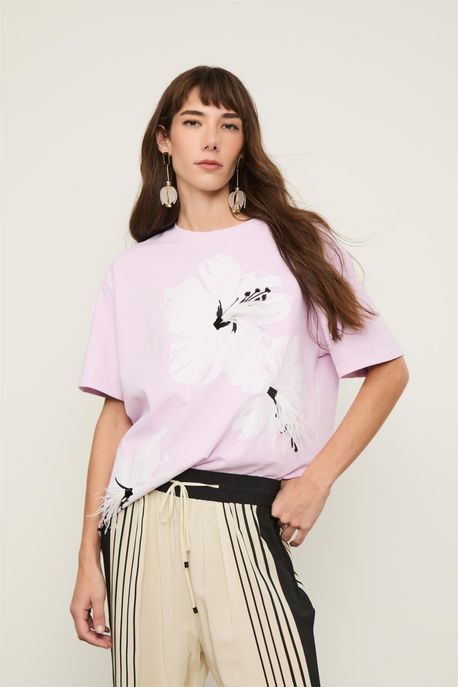 T-Shirt Fun Flor Pluma Rosa Rosa Orquidea - M
